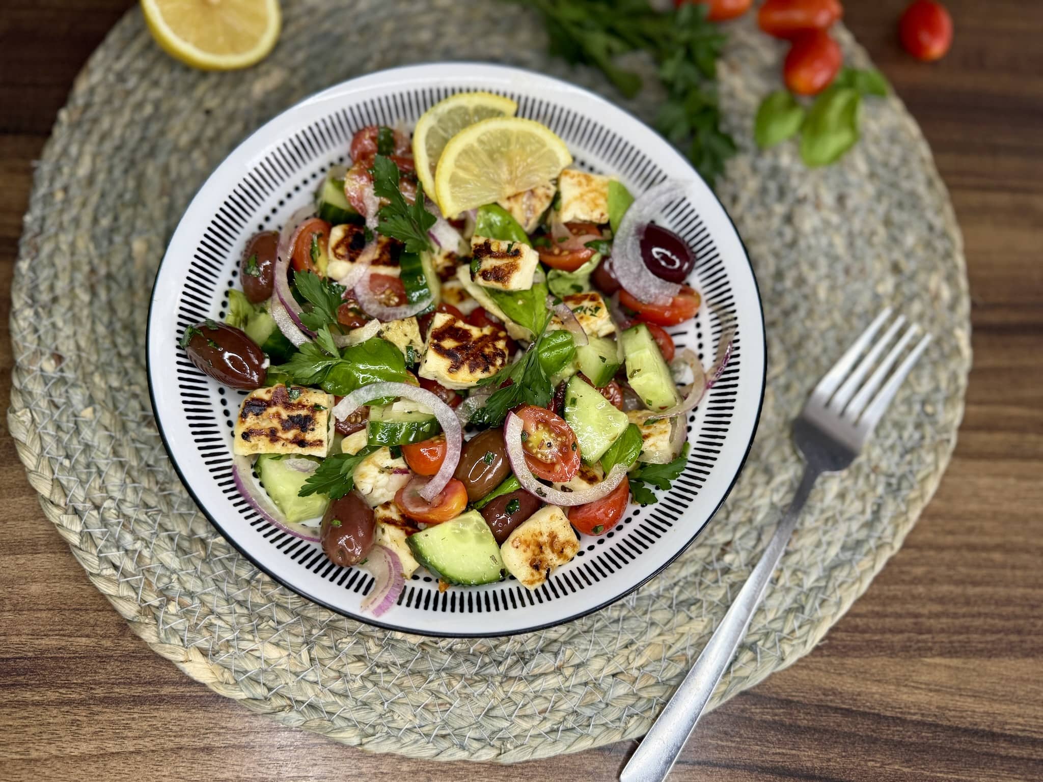 Summer Halloumi Salad with Lemon & Herbs dressing